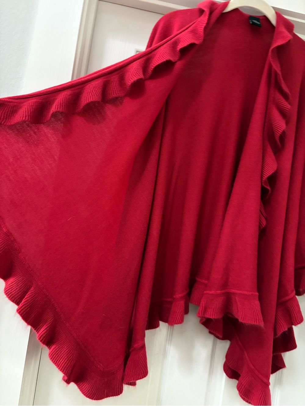 Red Ruffled Poncho Like New - Picture 2 of 5